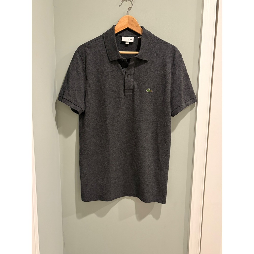 Lacoste Slim Fit Polo Shirt Mens Large Charcoal Gray Pique Cotton